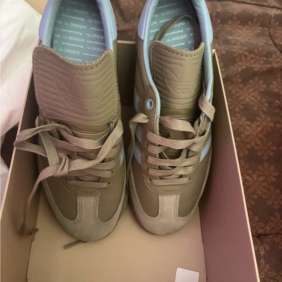 adidas gazelle silver green womens adidas IH3641 Clot x Gazelle Linen Khaki Light Blue Mens Lifestyle Shoe